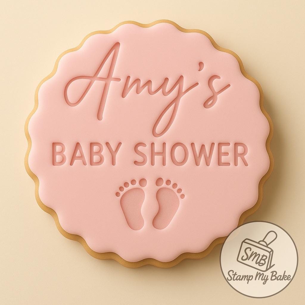 Custom Name Baby Shower fondant Stamp With baby feeet, fits M&S biscuits