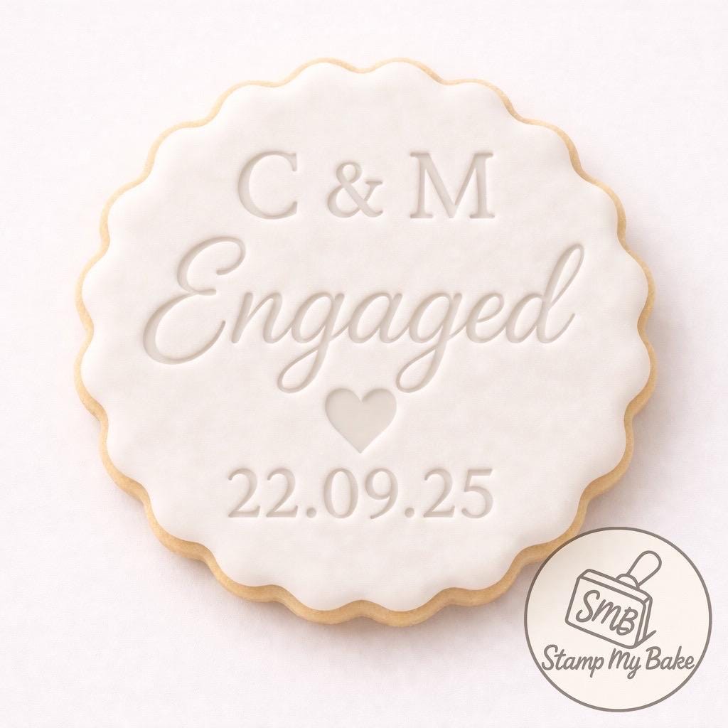 Engagement Fondant Stamp, Personalised Engaged Cookie Stamp, Initials & Date Embosser, Wedding ,Proposal Cookies