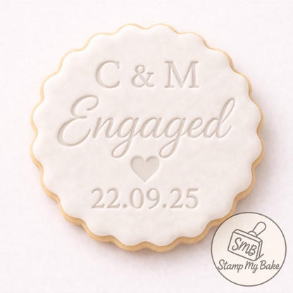 Engagement Fondant Stamp, Personalised Engaged Cookie Stamp, Initials & Date Embosser, Wedding ,Proposal Cookies
