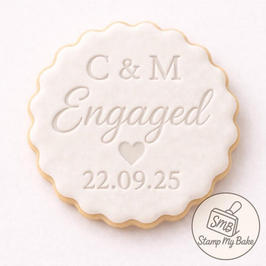 Engagement Fondant Stamp, Personalised Engaged Cookie Stamp, Initials & Date Embosser, Wedding ,Proposal Cookies