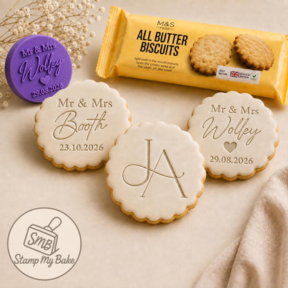 Personalised Wedding Cookie Stamp | Custom Mr & Mrs Embosser (UK Made)
